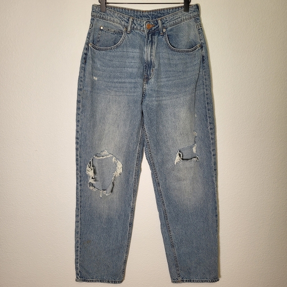 H&M | & Denim 90's Baggy Jeans Distressed Ultra High Rise Jeans size 6 - Picture 1 of 12